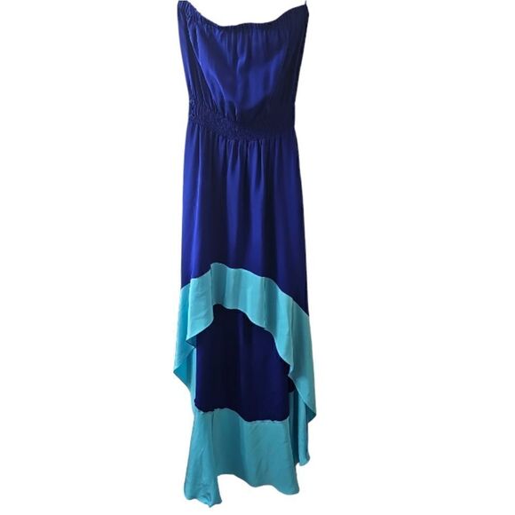 Jay Godfrey Blue Silk Strapless  High Low Maxi Dress Colorblock Size 4 - Picture 5 of 9